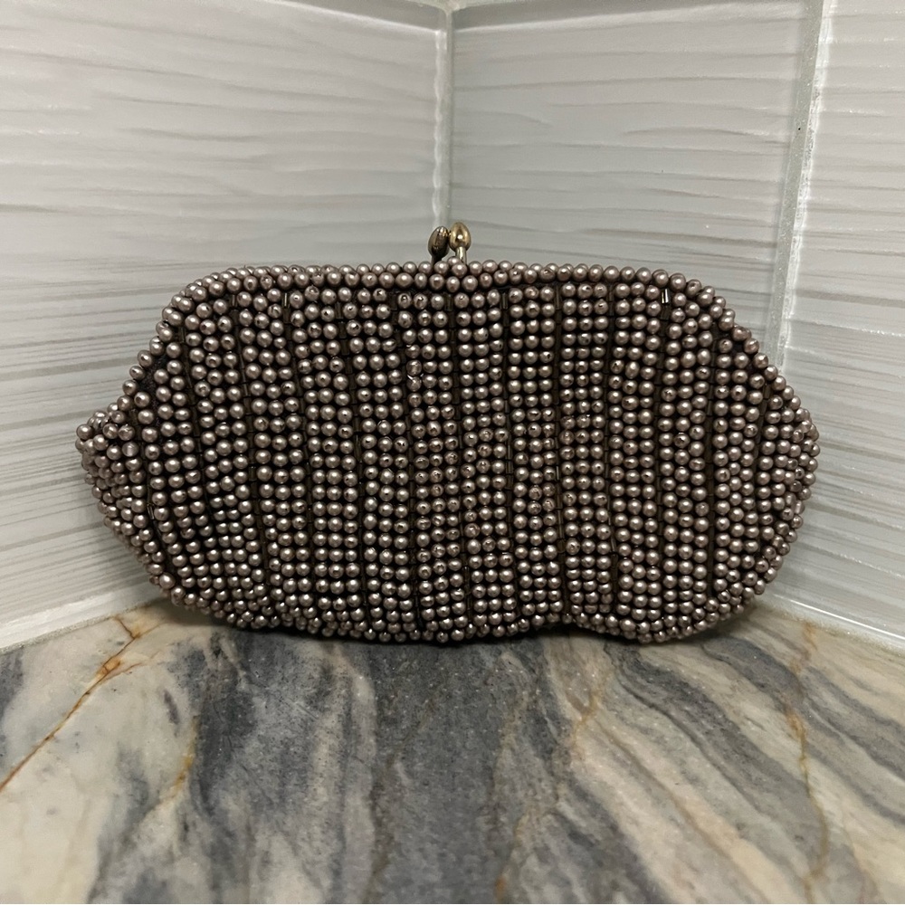 Garay Made In Japan vintage clutch Small Brown Purse With Beads